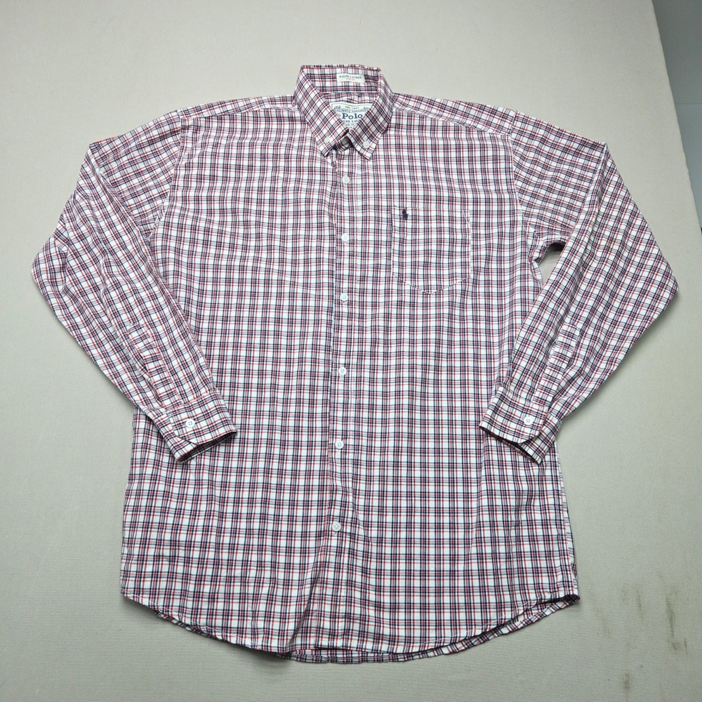 Polo Ralph Lauren Button Down Shirt Plaid Authentic Dungarees Red Men XXL VTG 90